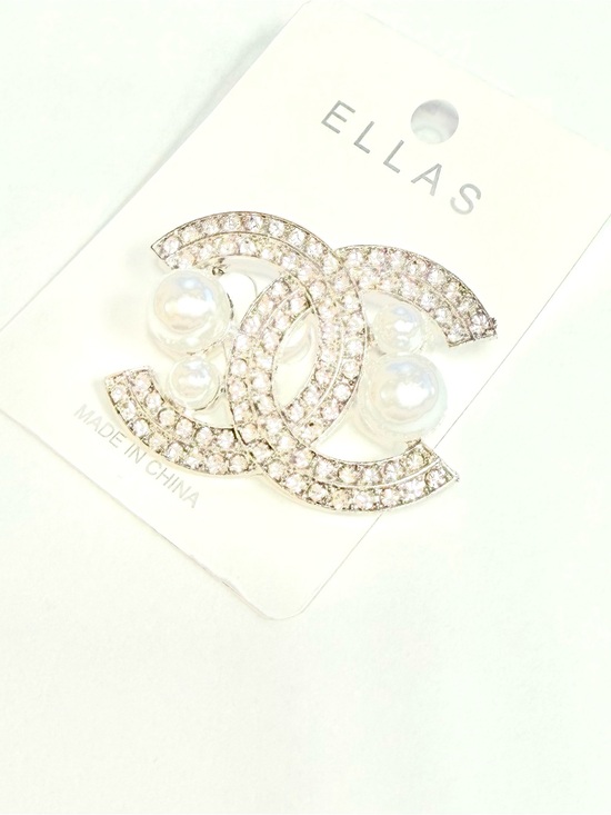Ella Jewelry - Ella Silver-Tone Crystal & Pearl Interlocking Brooch